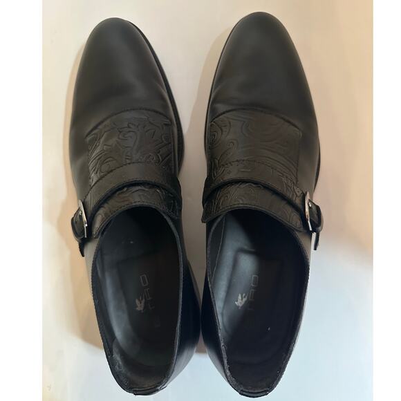 Etro Monk Strap Glossed Black Leather Shoes IT 44 US 11 Loafers Buckle Paisley main image 4
